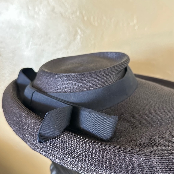 SPLENDID 1950s\' NAVY STRAW CART WEHEEL HAT WITH GROSGRAIN BAND main image 12